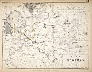 Karta över slaget vid Marengo, publicerad av William Blackwood and Sons, Edinburgh och London, 1848 (handfärgad gravyr)